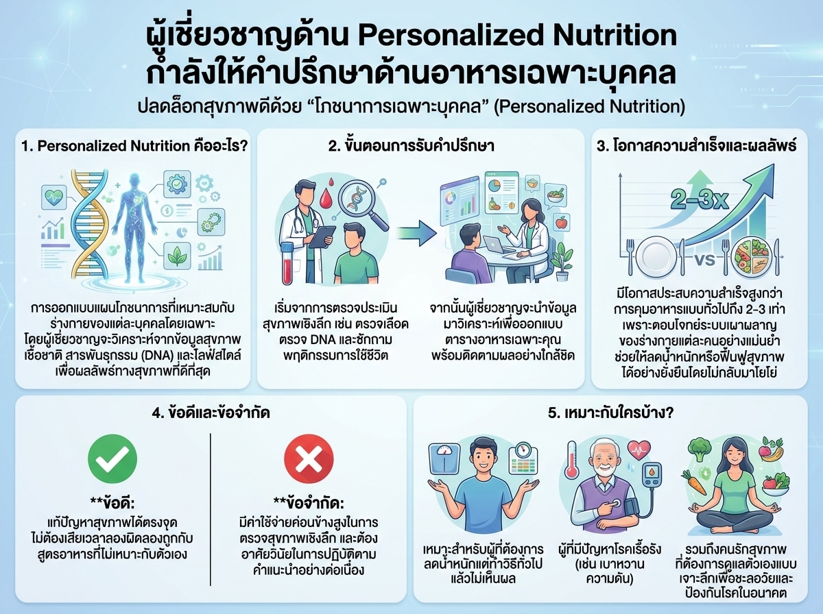 ผู้เชี่ยวชาญด้าน Personalized Nutrition กำลังให้คำปรึกษาด้านอาหารเฉพาะบุคคล