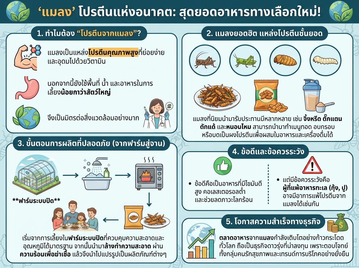 แมลงหลากหลายชนิดที่นำมาประกอบอาหารและเป็นแหล่งโปรตีนทางเลือกใหม่