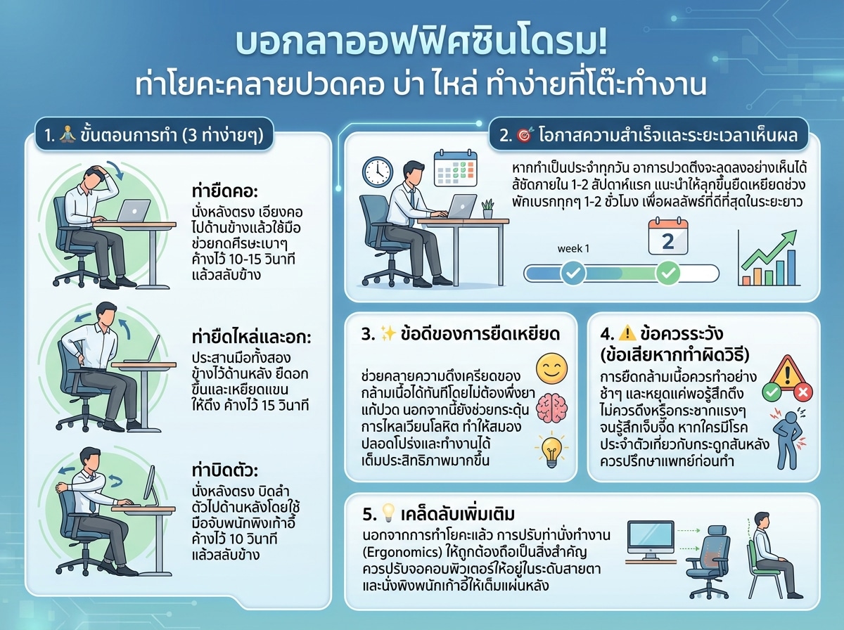 ท่าโยคะแก้ปวดคอ บ่า ไหล่ สำหรับออฟฟิศซินโดรม
