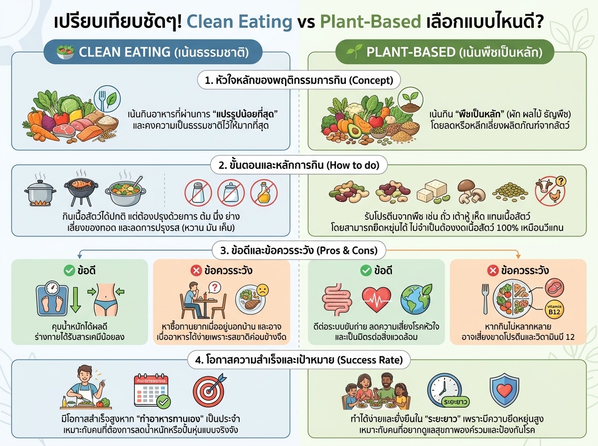 เปรียบเทียบ Clean Eating กับ Plant-Based