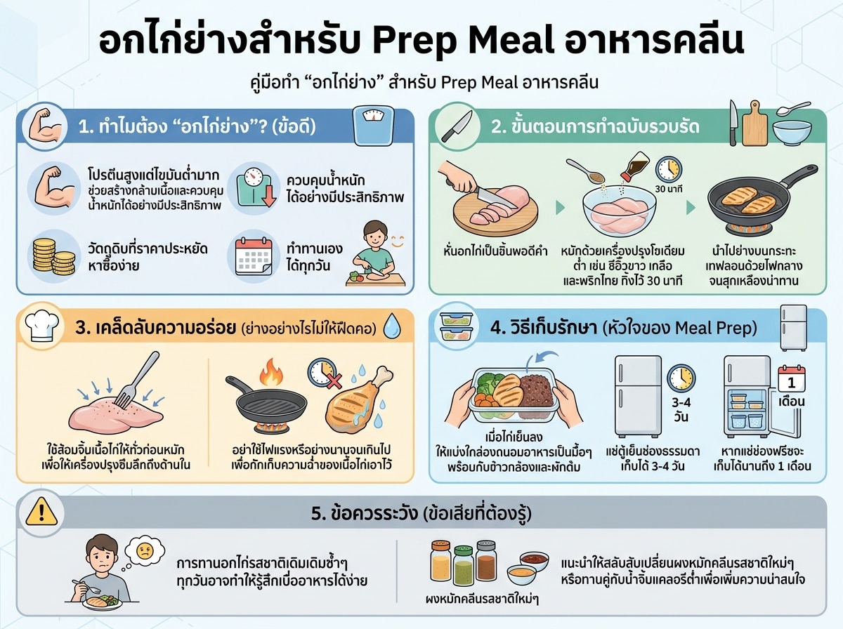 อกไก่ย่างสำหรับ Prep Meal อาหารคลีน