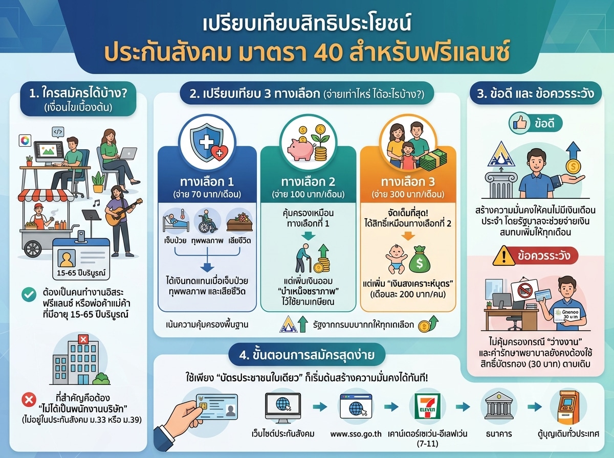 เปรียบเทียบสิทธิประโยชน์ ประกันสังคม มาตรา 40 สำหรับฟรีแลนซ์