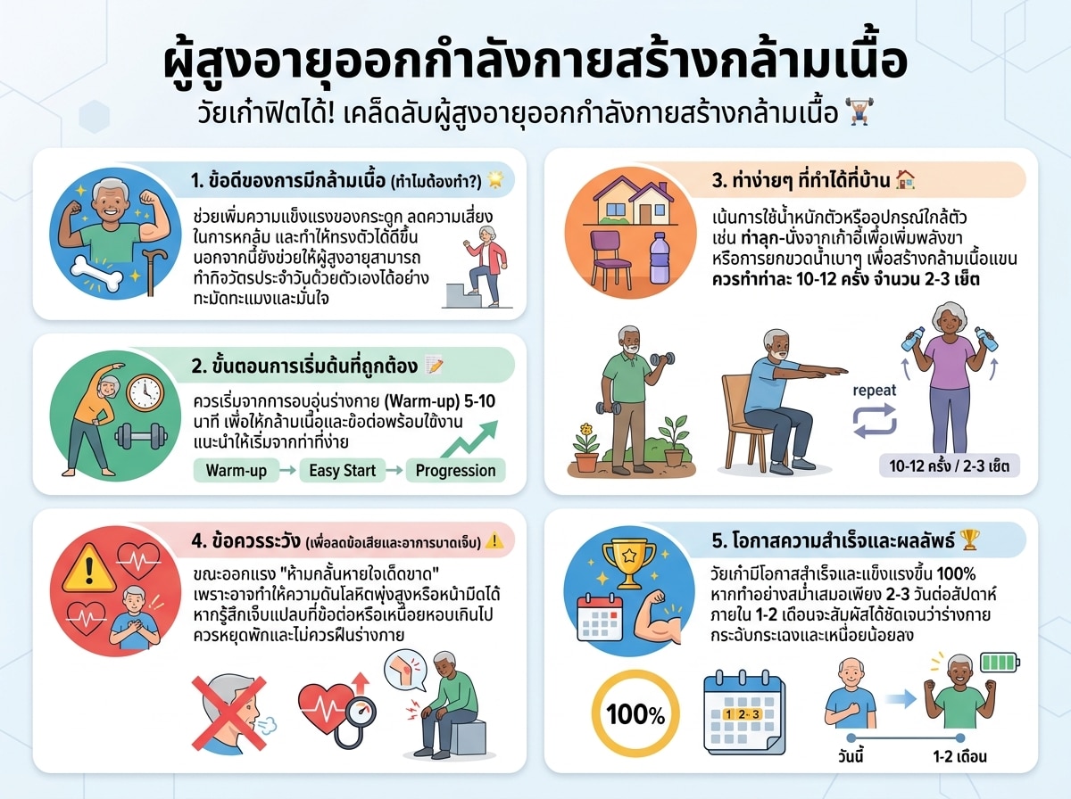 ผู้สูงอายุออกกำลังกายสร้างกล้ามเนื้อ