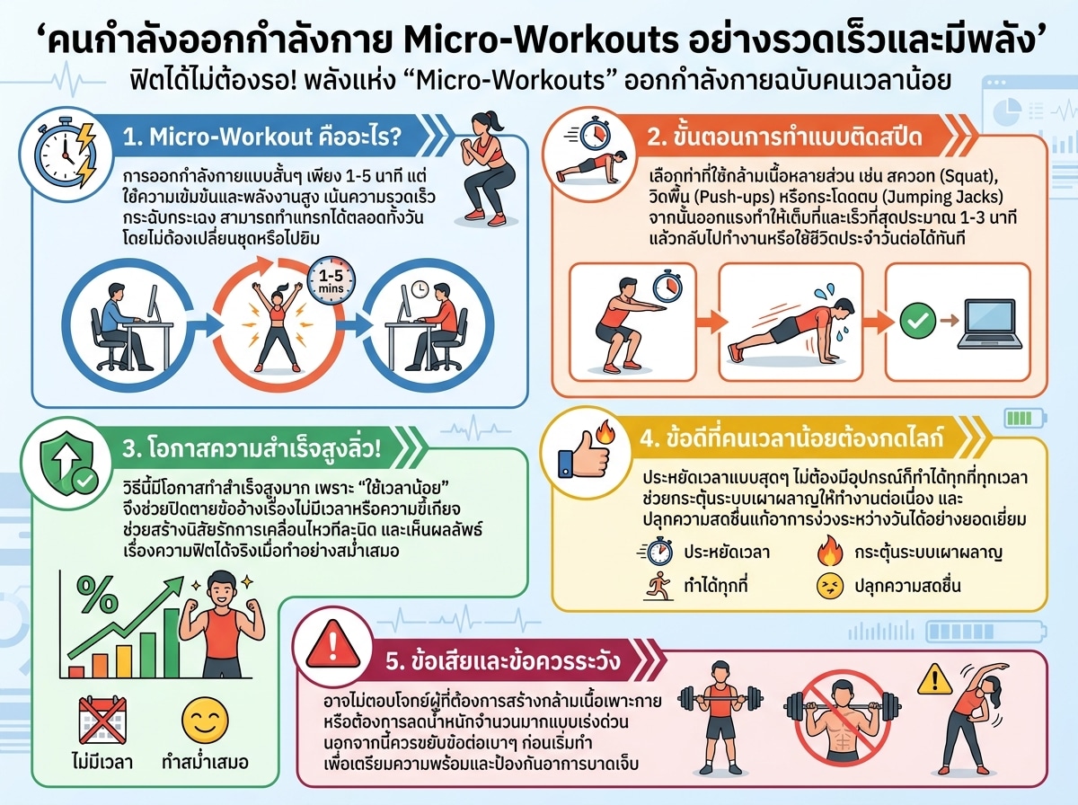 คนกำลังออกกำลังกาย Micro-Workouts อย่างรวดเร็วและมีพลัง