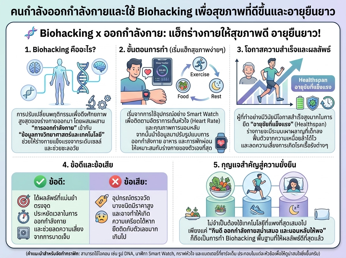 คนกำลังออกกำลังกายและใช้ Biohacking เพื่อสุขภาพที่ดีขึ้นและอายุยืนยาว