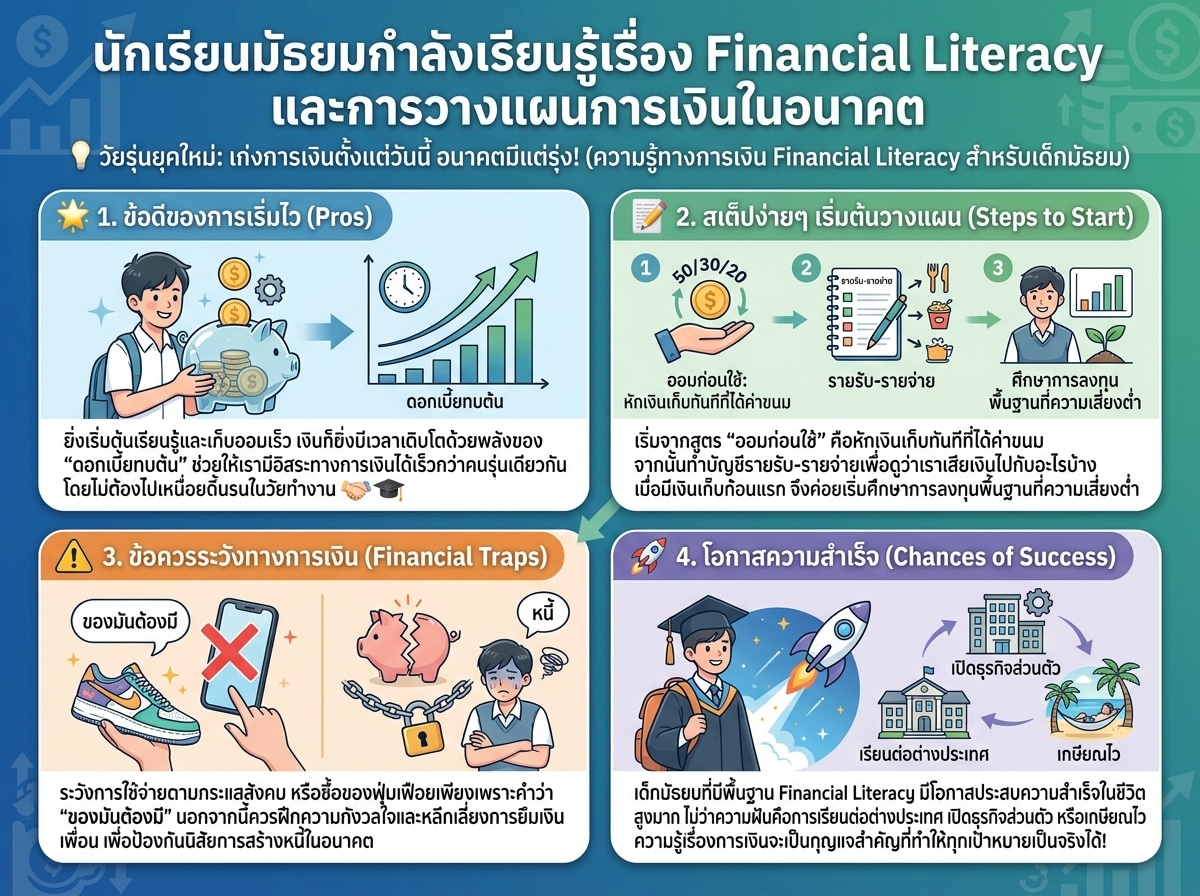 นักเรียนมัธยมกำลังเรียนรู้เรื่อง Financial Literacy และการวางแผนการเงินในอนาคต