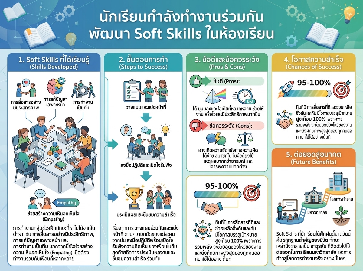 นักเรียนกำลังทำงานร่วมกัน พัฒนา Soft Skills ในห้องเรียน