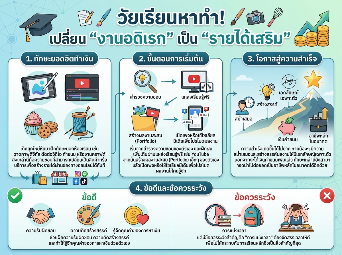 นักเรียนกำลังเรียนรู้ทักษะใหม่ๆ เพื่อสร้างรายได้เสริมผ่านงานอดิเรก
