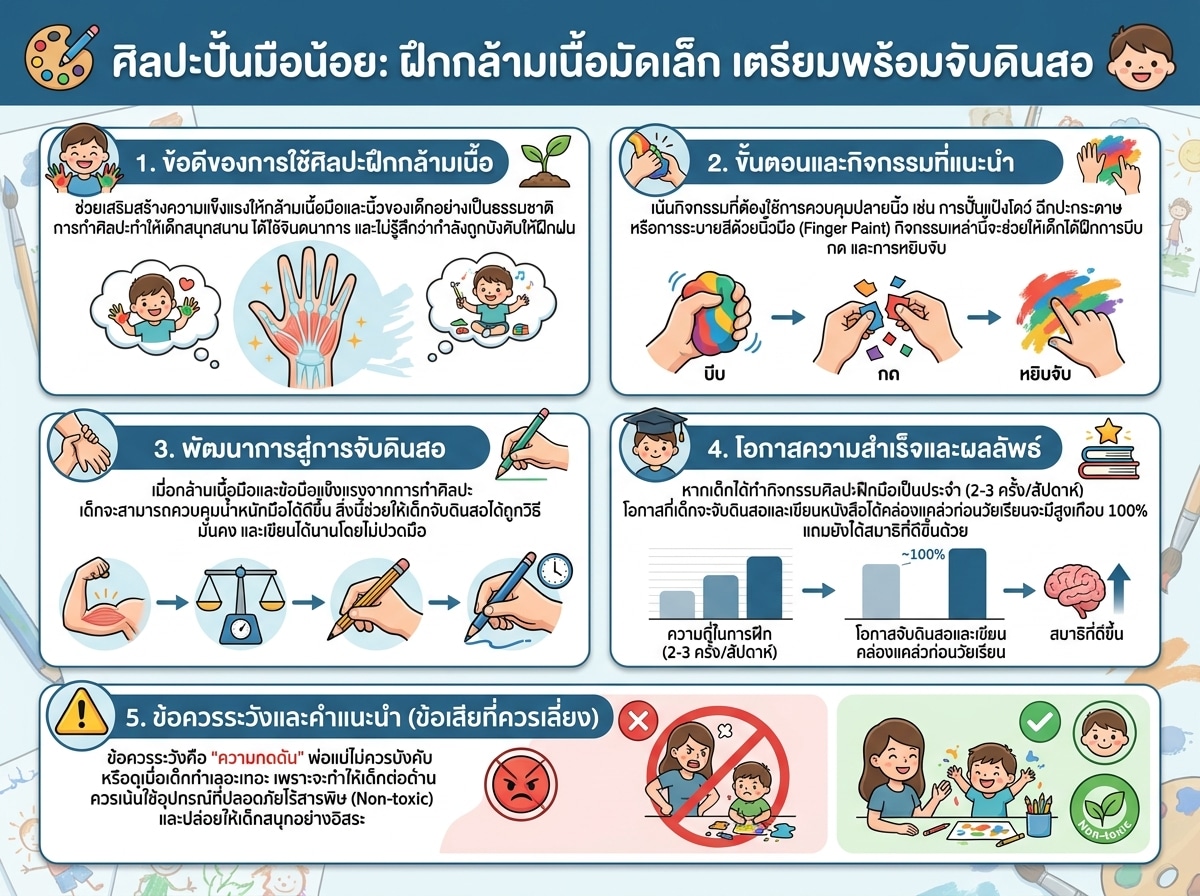 เด็กกำลังทำกิจกรรมศิลปะ ฝึกกล้ามเนื้อมัดเล็ก เตรียมพร้อมจับดินสอ