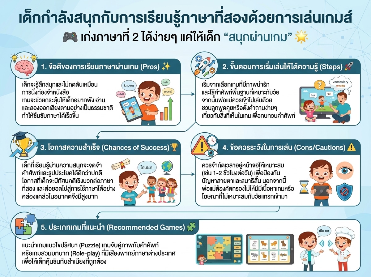 เด็กกำลังสนุกกับการเรียนรู้ภาษาที่สองด้วยการเล่นเกมส์