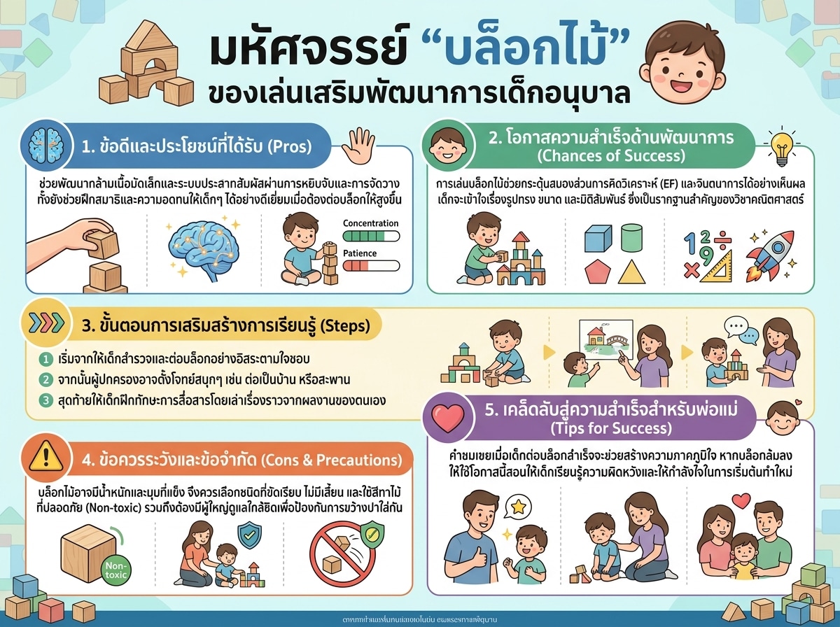 เด็กอนุบาลกำลังเล่นบล็อกไม้ เสริมสร้างการเรียนรู้และพัฒนาการ