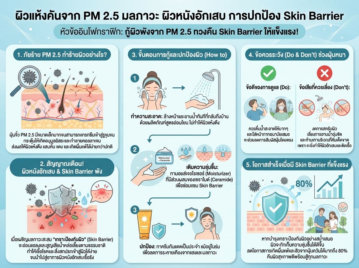 ผิวแห้งคันจาก PM 2.5 มลภาวะ ผิวหนังอักเสบ การปกป้อง Skin Barrier