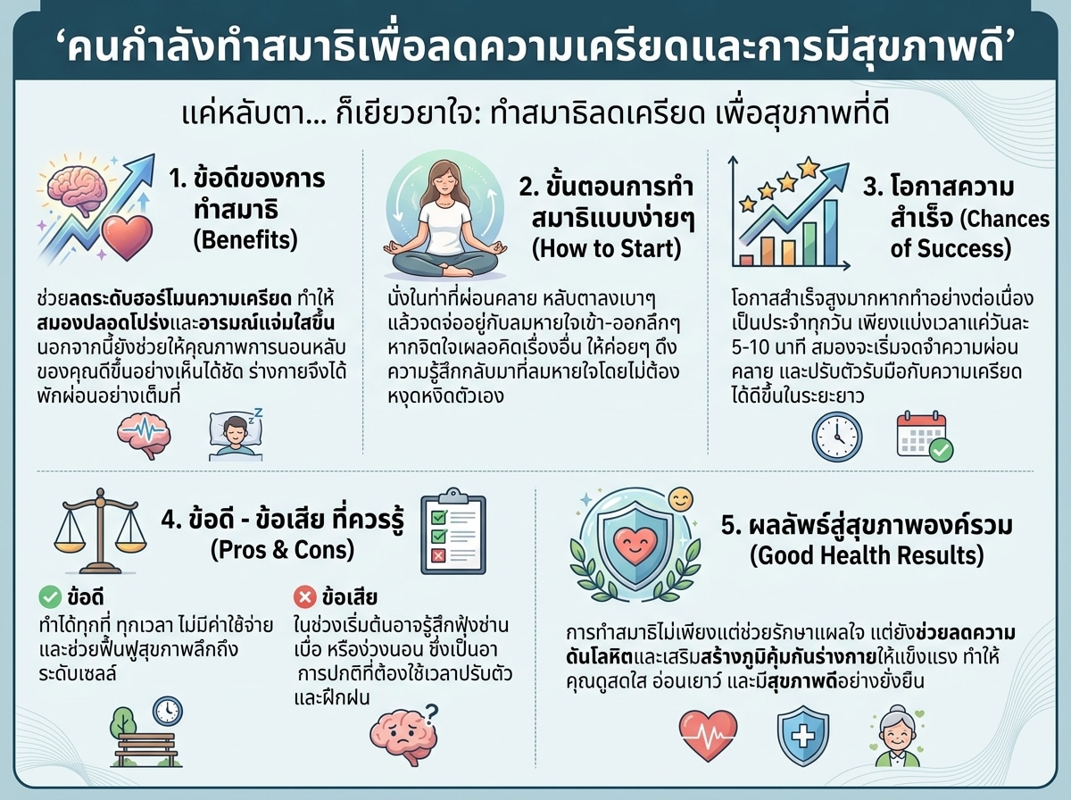 คนกำลังทำสมาธิเพื่อลดความเครียดและการมีสุขภาพดี