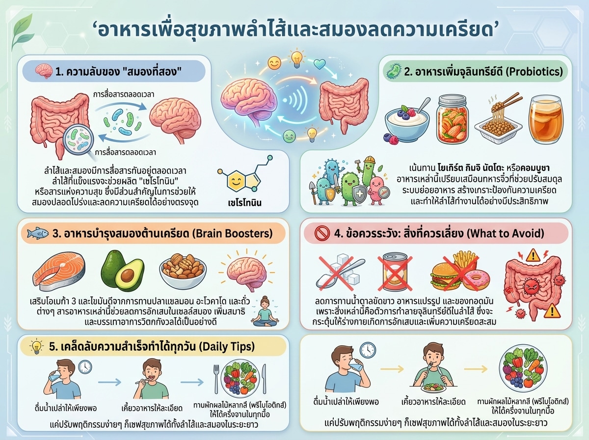 อาหารเพื่อสุขภาพลำไส้และสมองลดความเครียด