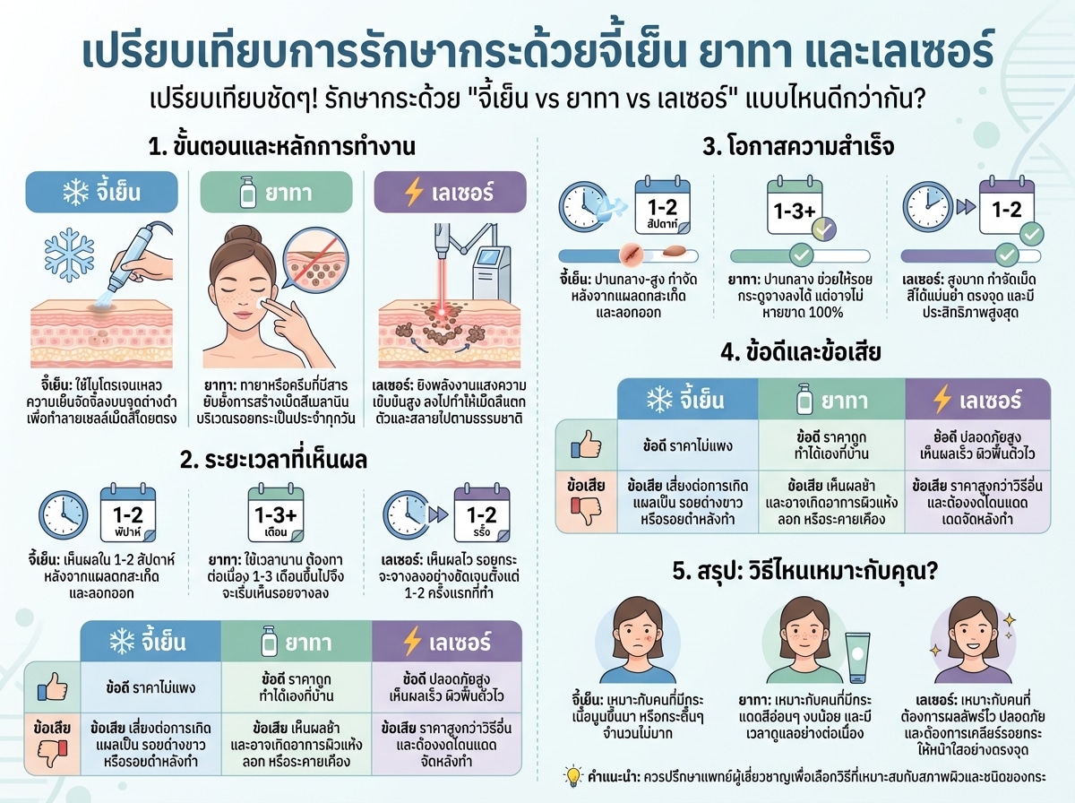 เปรียบเทียบการรักษากระด้วยจี้เย็น ยาทา และเลเซอร์