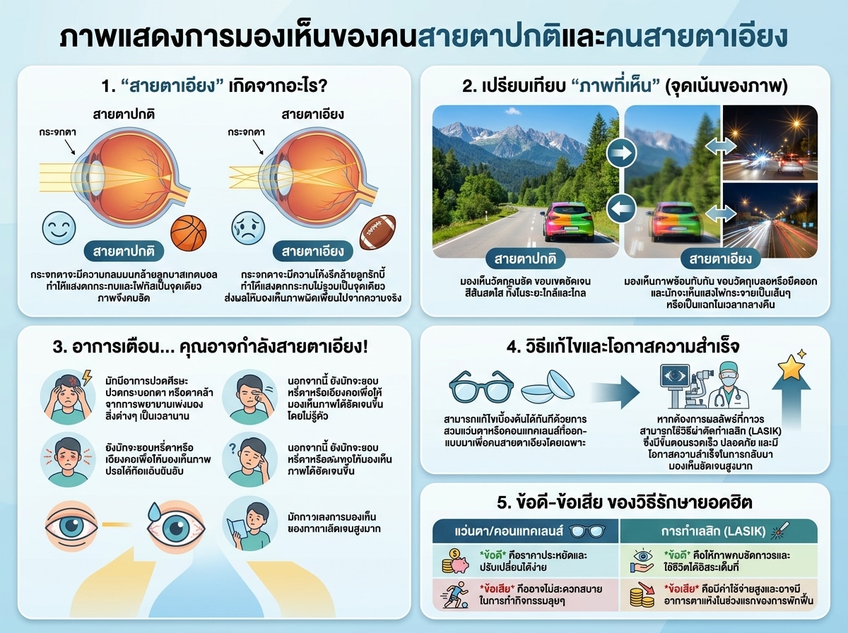 ภาพแสดงการมองเห็นของคนสายตาปกติและคนสายตาเอียง