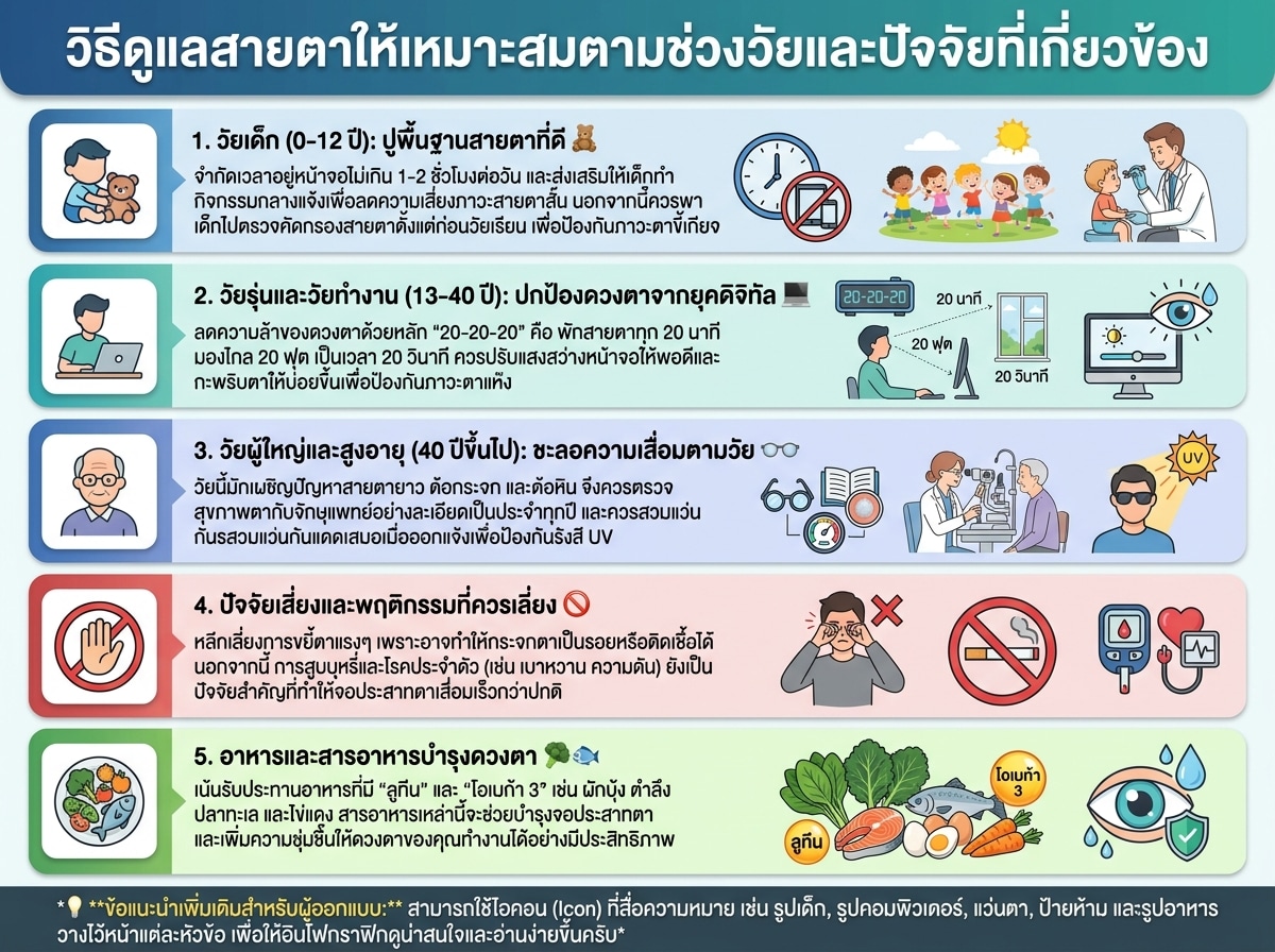 วิธีดูแลสายตาให้เหมาะสมตามช่วงวัยและปัจจัยที่เกี่ยวข้อง