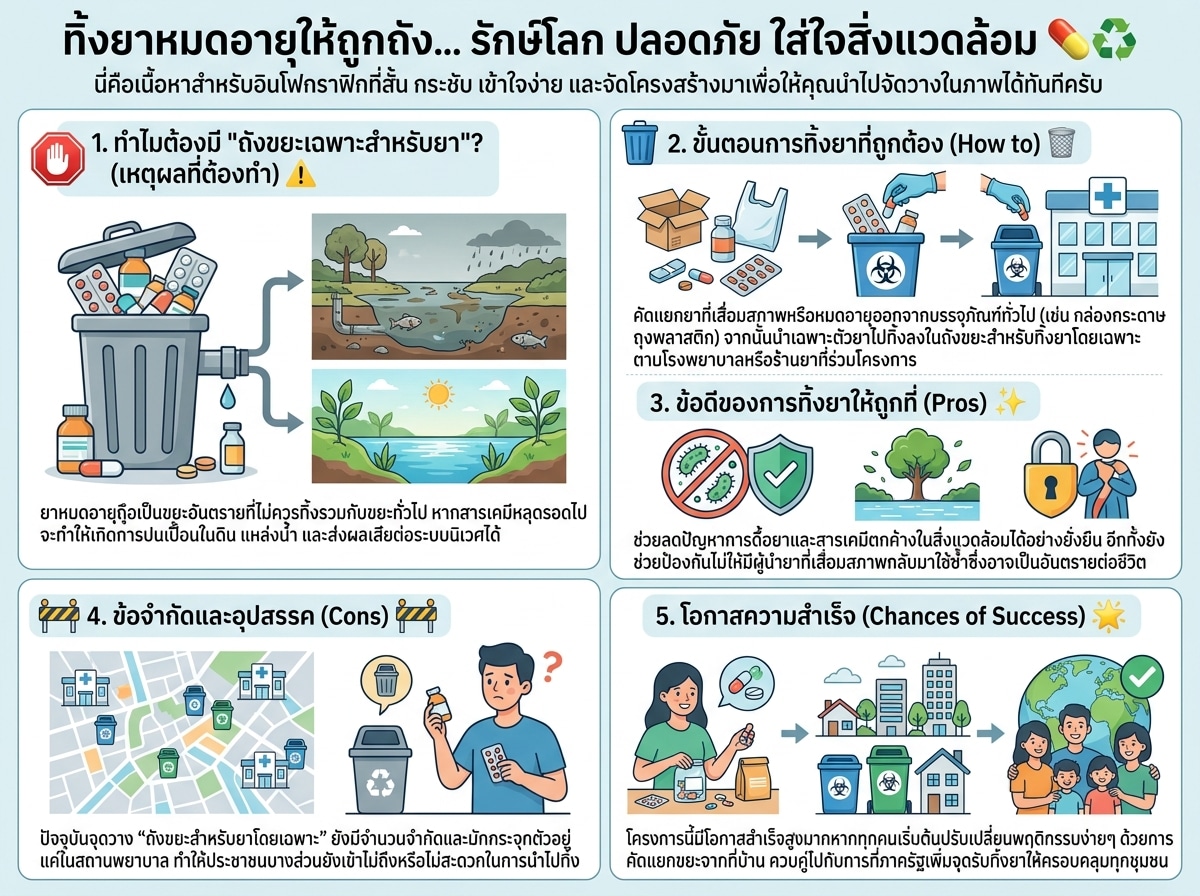 คนกำลังทิ้งยาหมดอายุลงในถังขยะเฉพาะสำหรับยา