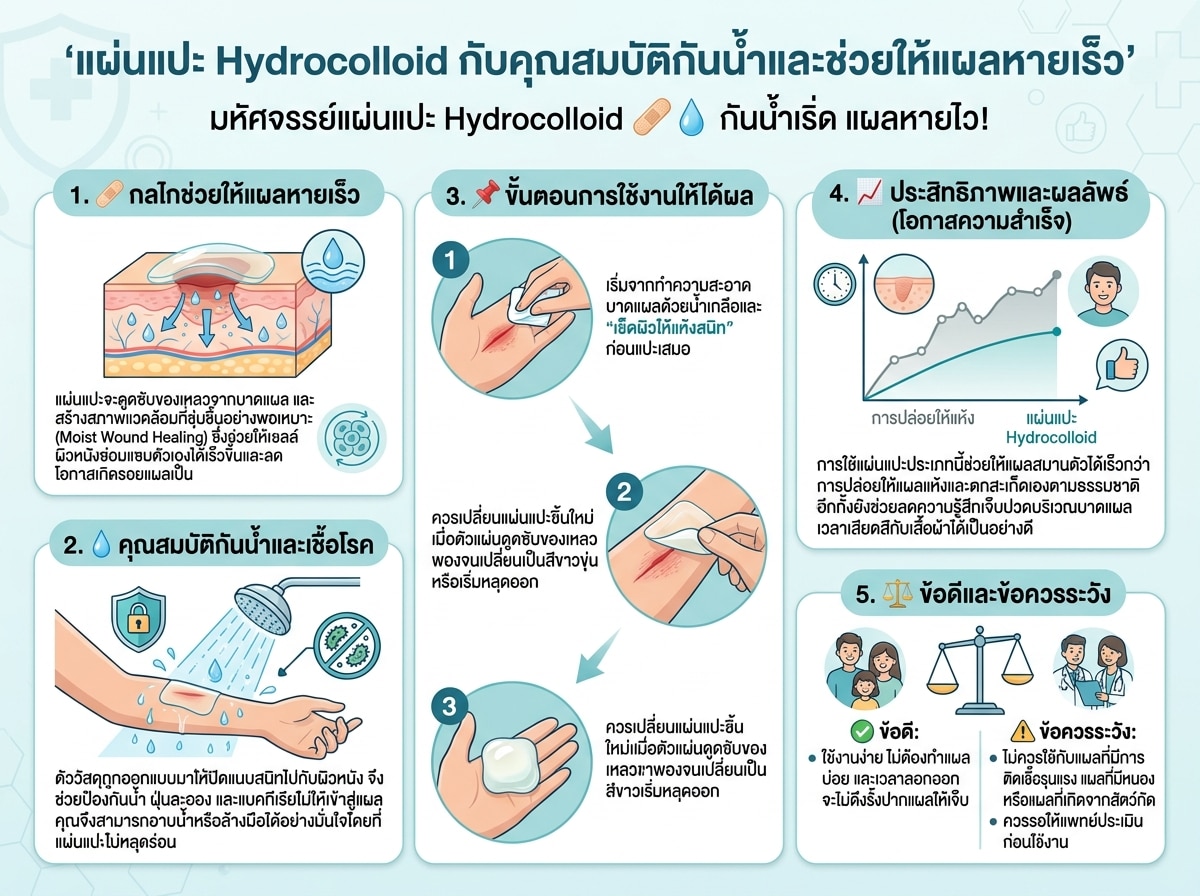 แผ่นแปะ Hydrocolloid กับคุณสมบัติกันน้ำและช่วยให้แผลหายเร็ว