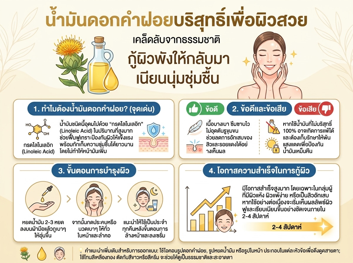 น้ำมันดอกคำฝอยบริสุทธิ์เพื่อผิวสวย