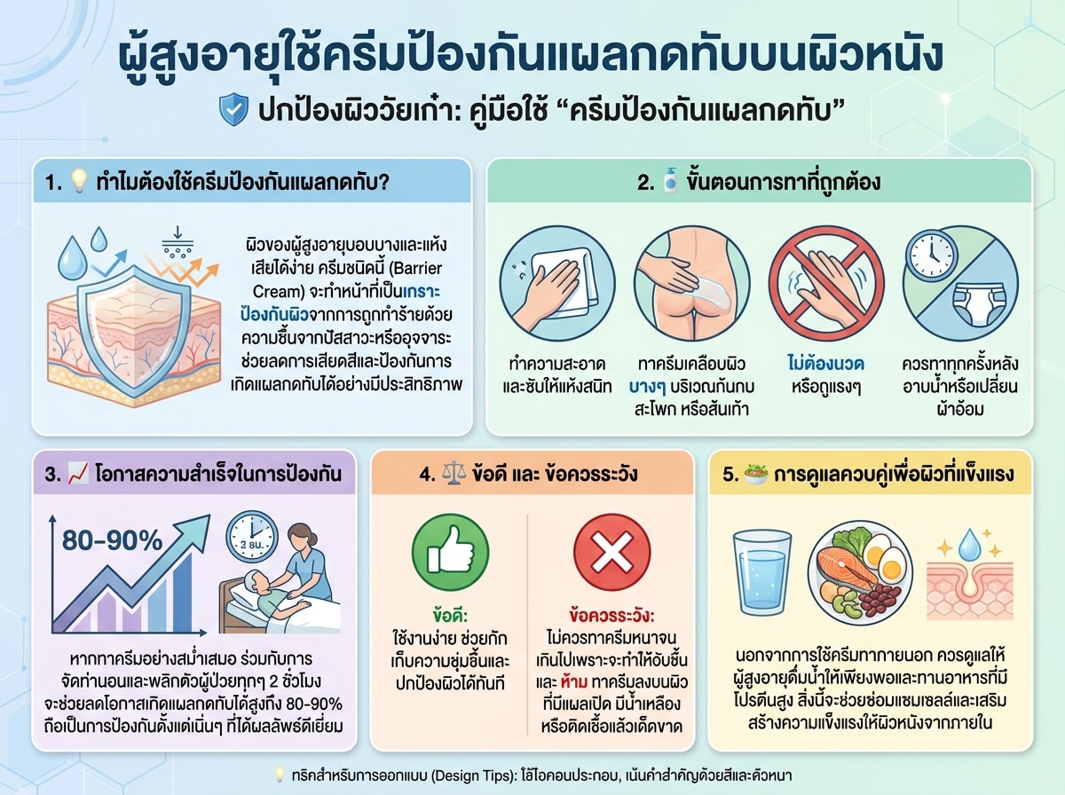 ผู้สูงอายุใช้ครีมป้องกันแผลกดทับบนผิวหนัง