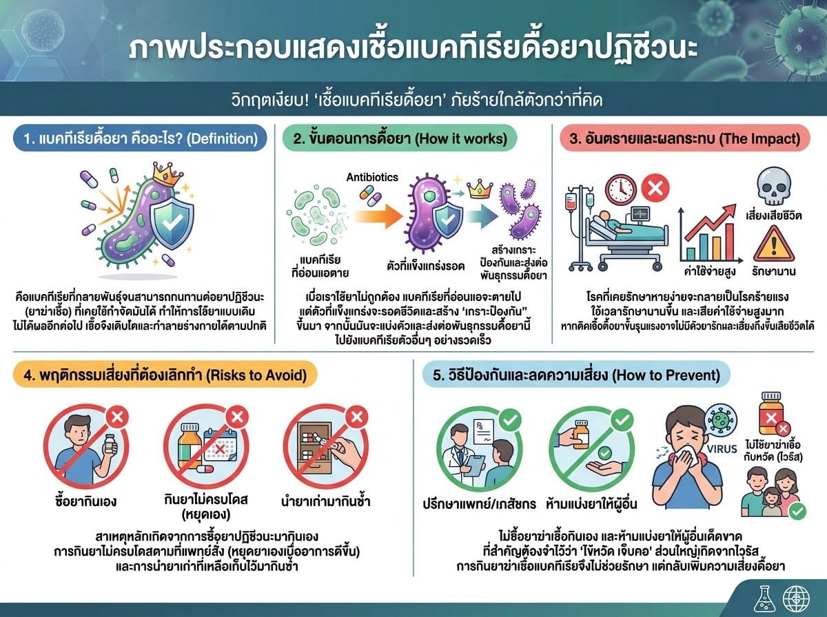 ภาพประกอบแสดงเชื้อแบคทีเรียดื้อยาปฏิชีวนะ
