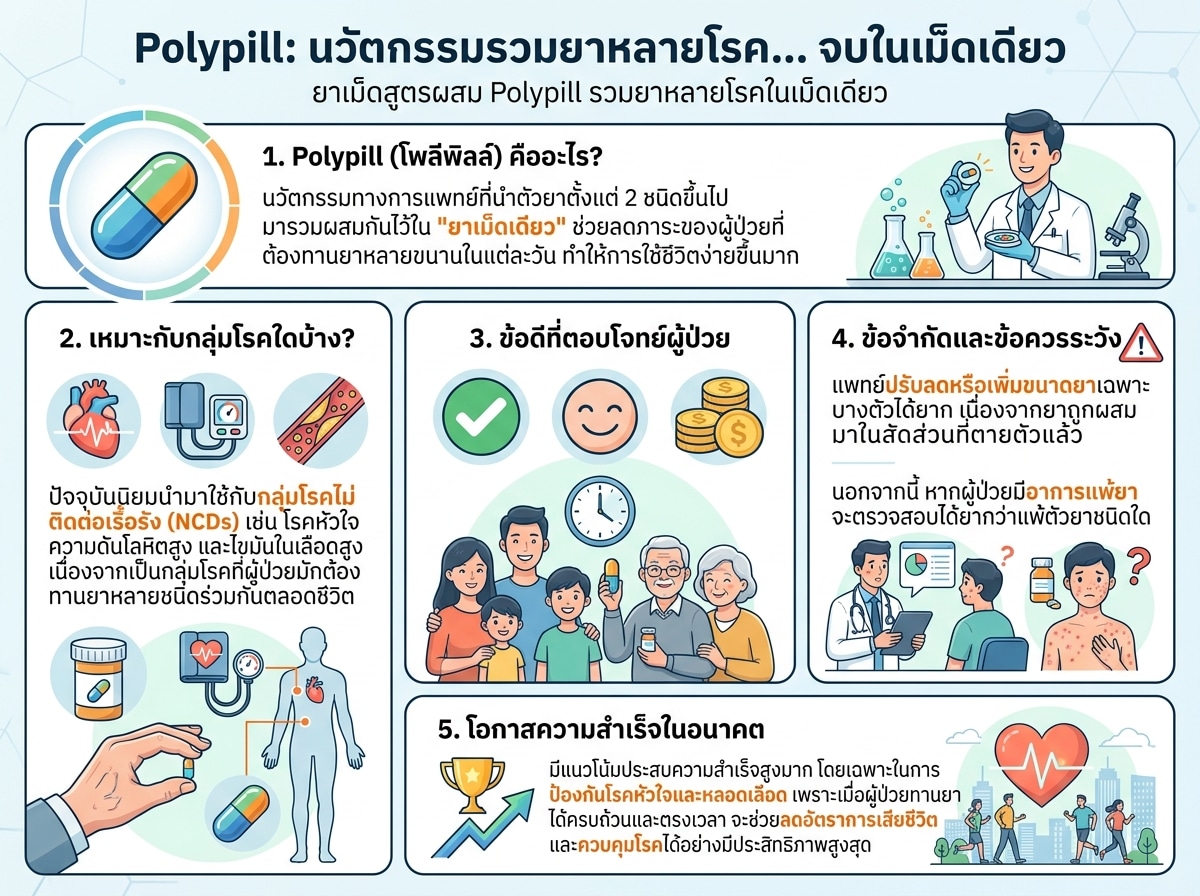ยาเม็ดสูตรผสม Polypill รวมยาหลายโรคในเม็ดเดียว