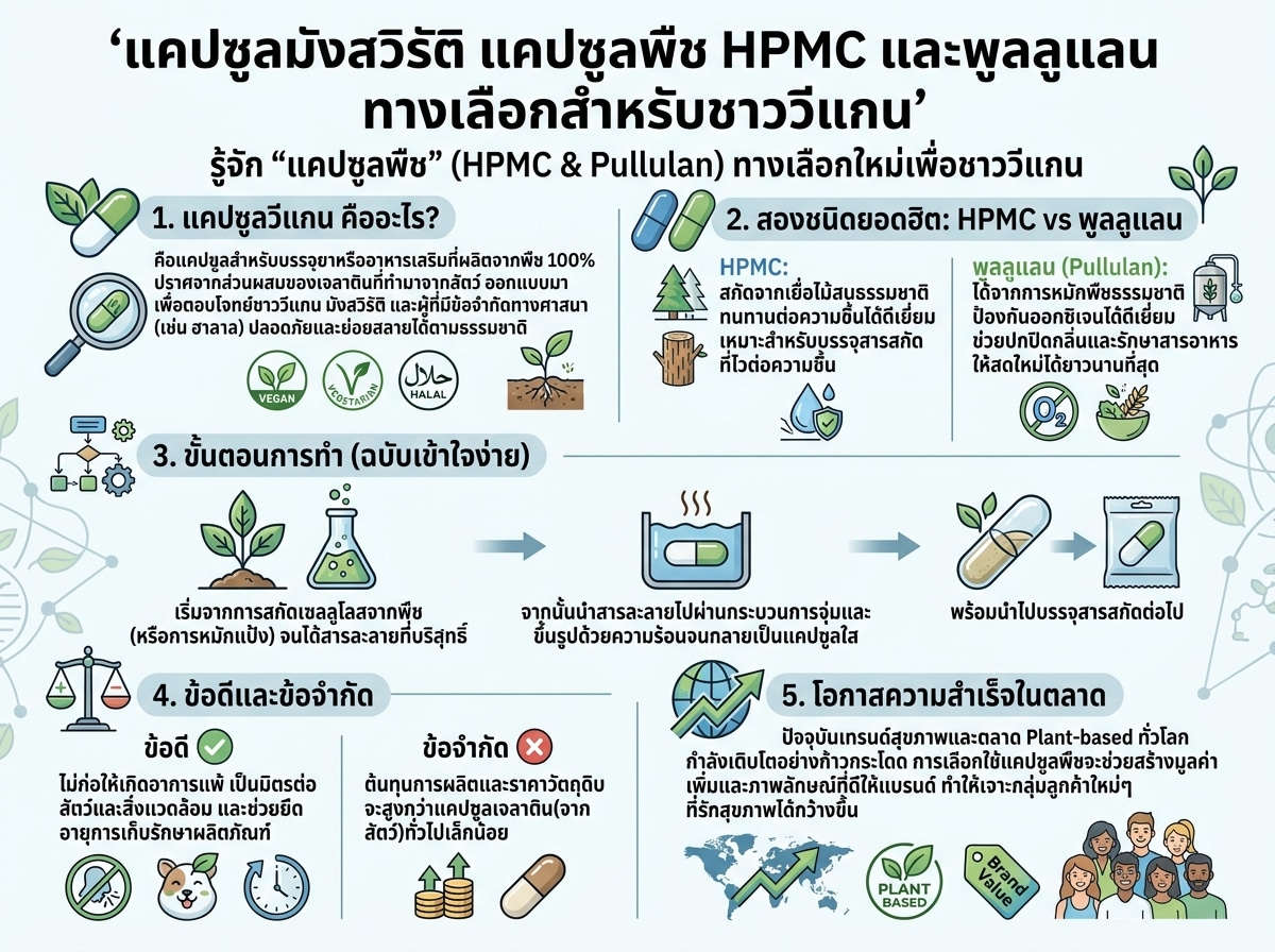 แคปซูลมังสวิรัติ แคปซูลพืช HPMC และพูลลูแลน ทางเลือกสำหรับชาววีแกน