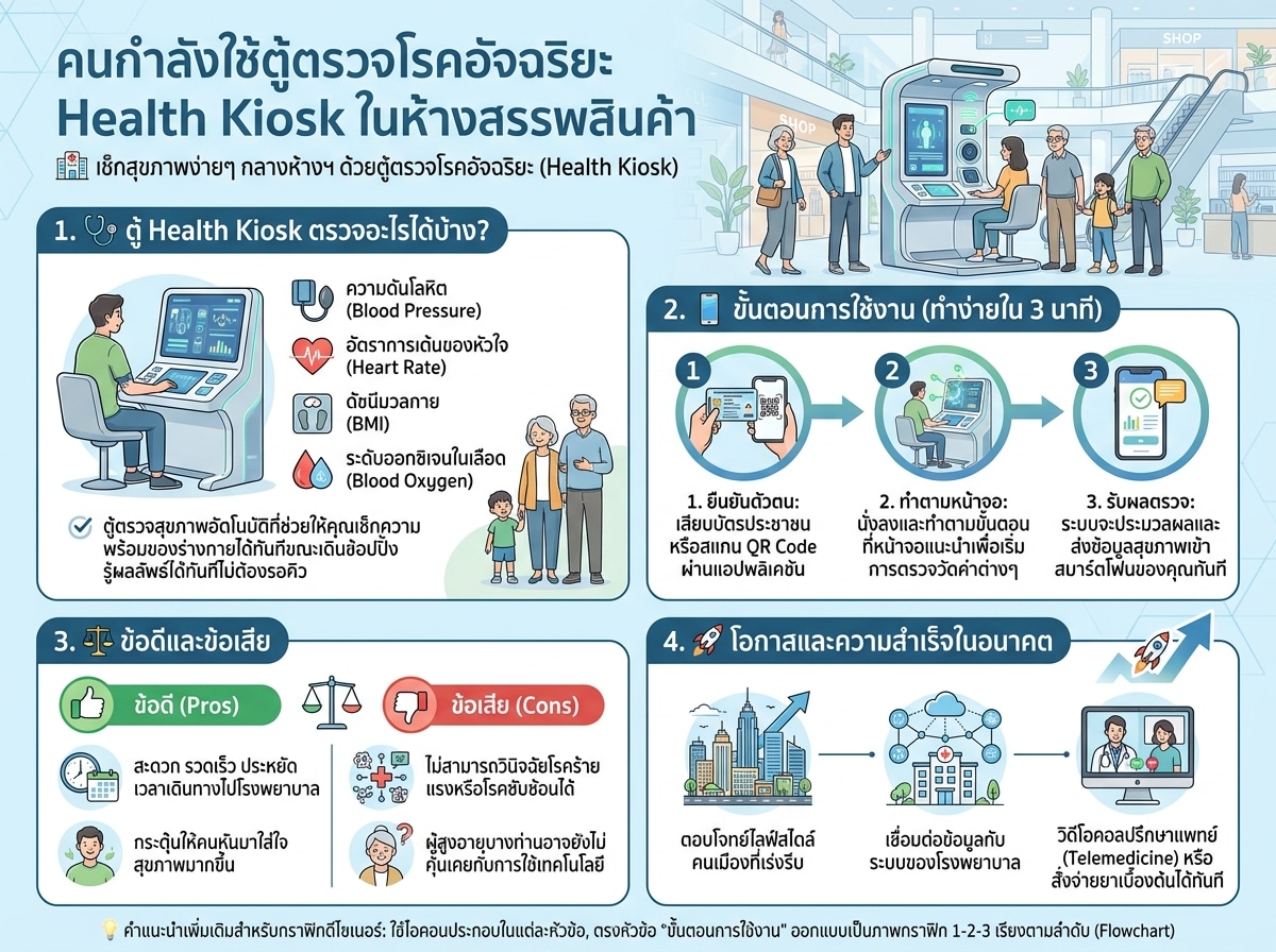 คนกำลังใช้ตู้ตรวจโรคอัจฉริยะ Health Kiosk ในห้างสรรพสินค้า