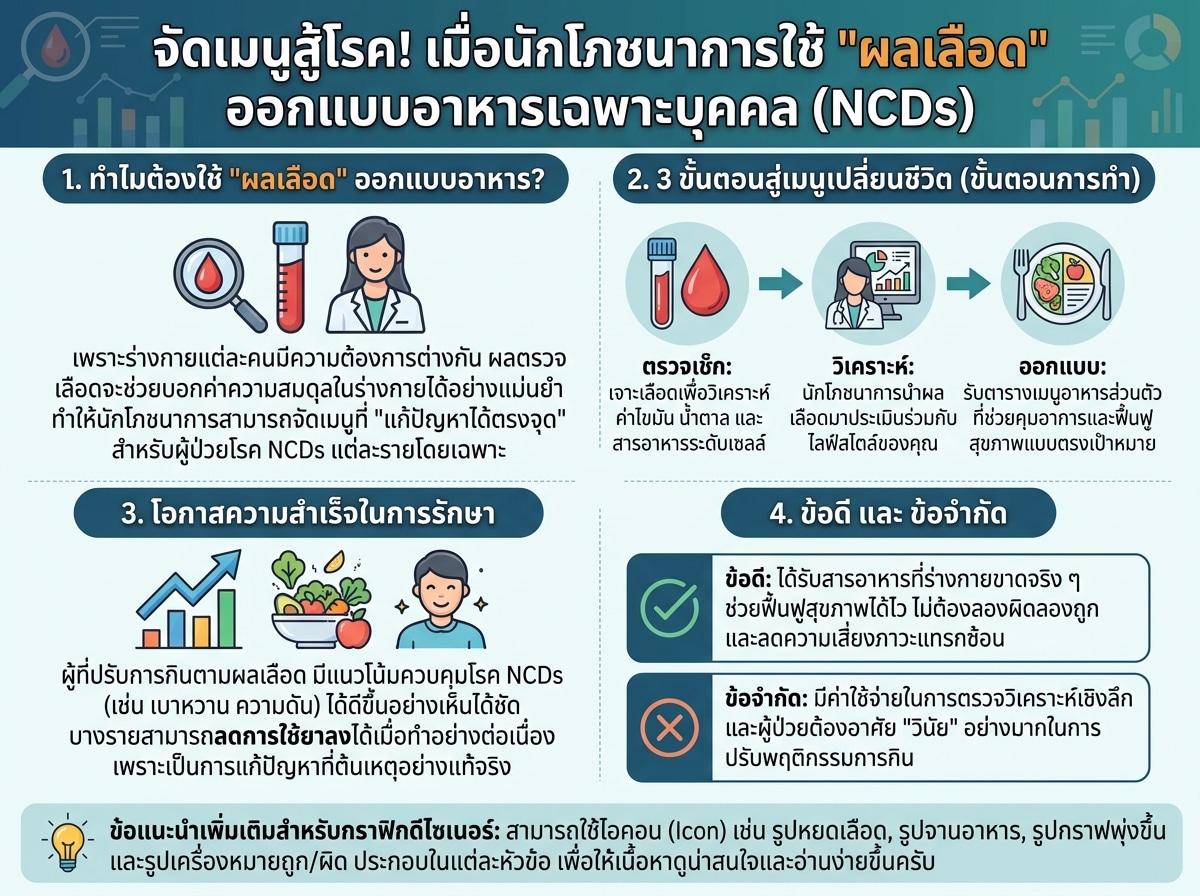 นักโภชนาการกำลังใช้ผลตรวจเลือดเพื่อออกแบบเมนูอาหารเฉพาะบุคคลสำหรับโรค NCDs