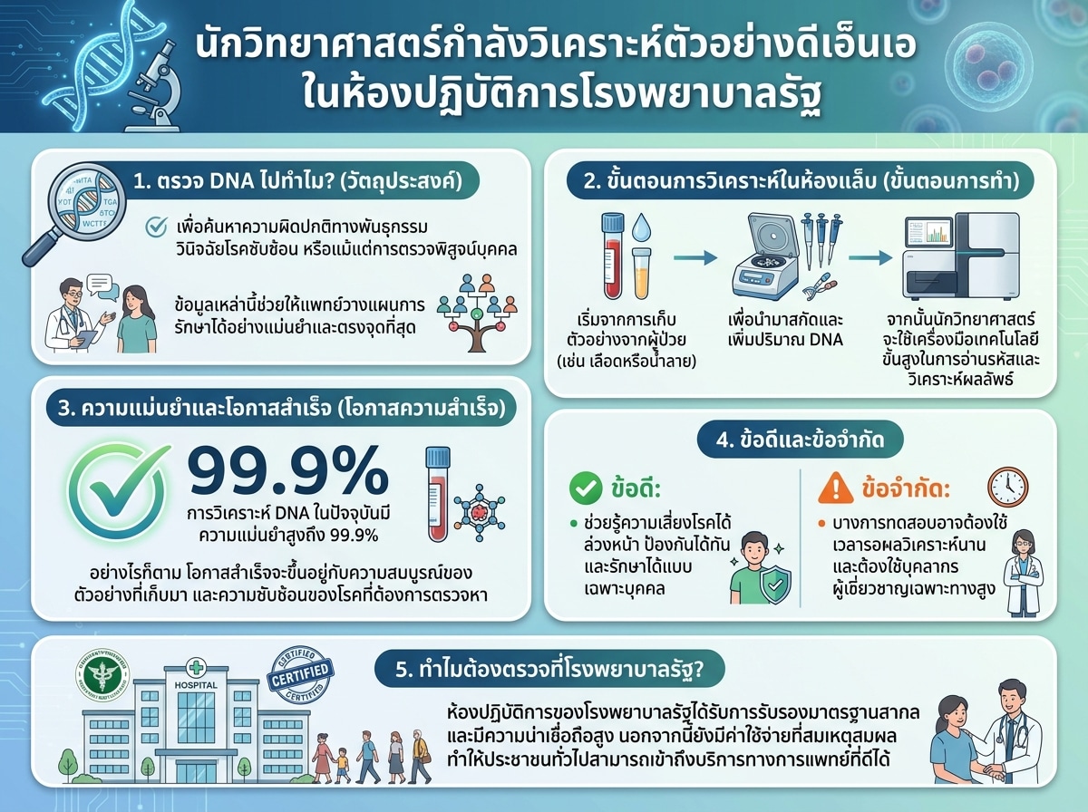 นักวิทยาศาสตร์กำลังวิเคราะห์ตัวอย่างดีเอ็นเอในห้องปฏิบัติการโรงพยาบาลรัฐ