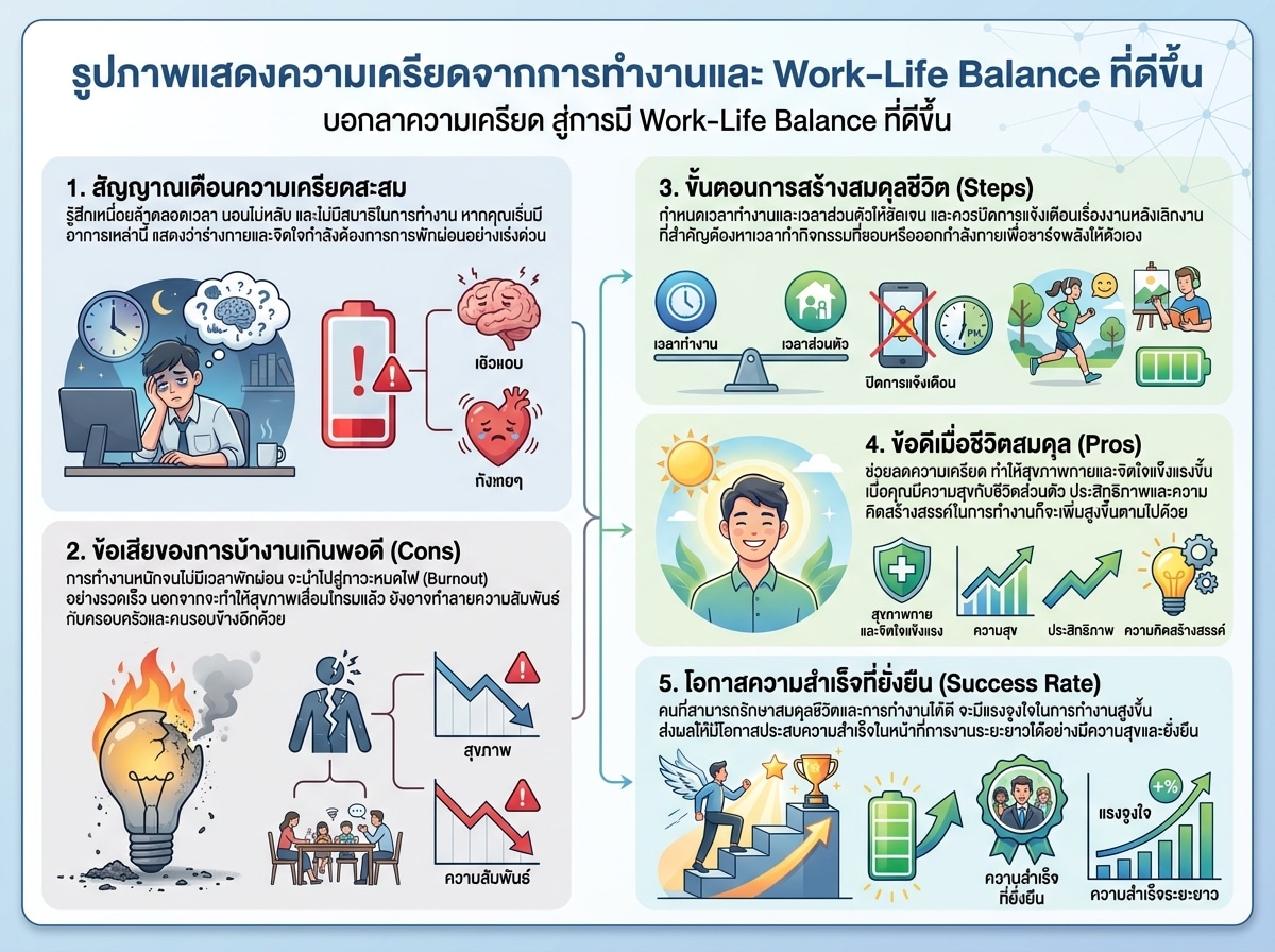 รูปภาพแสดงความเครียดจากการทำงานและ Work-Life Balance ที่ดีขึ้น