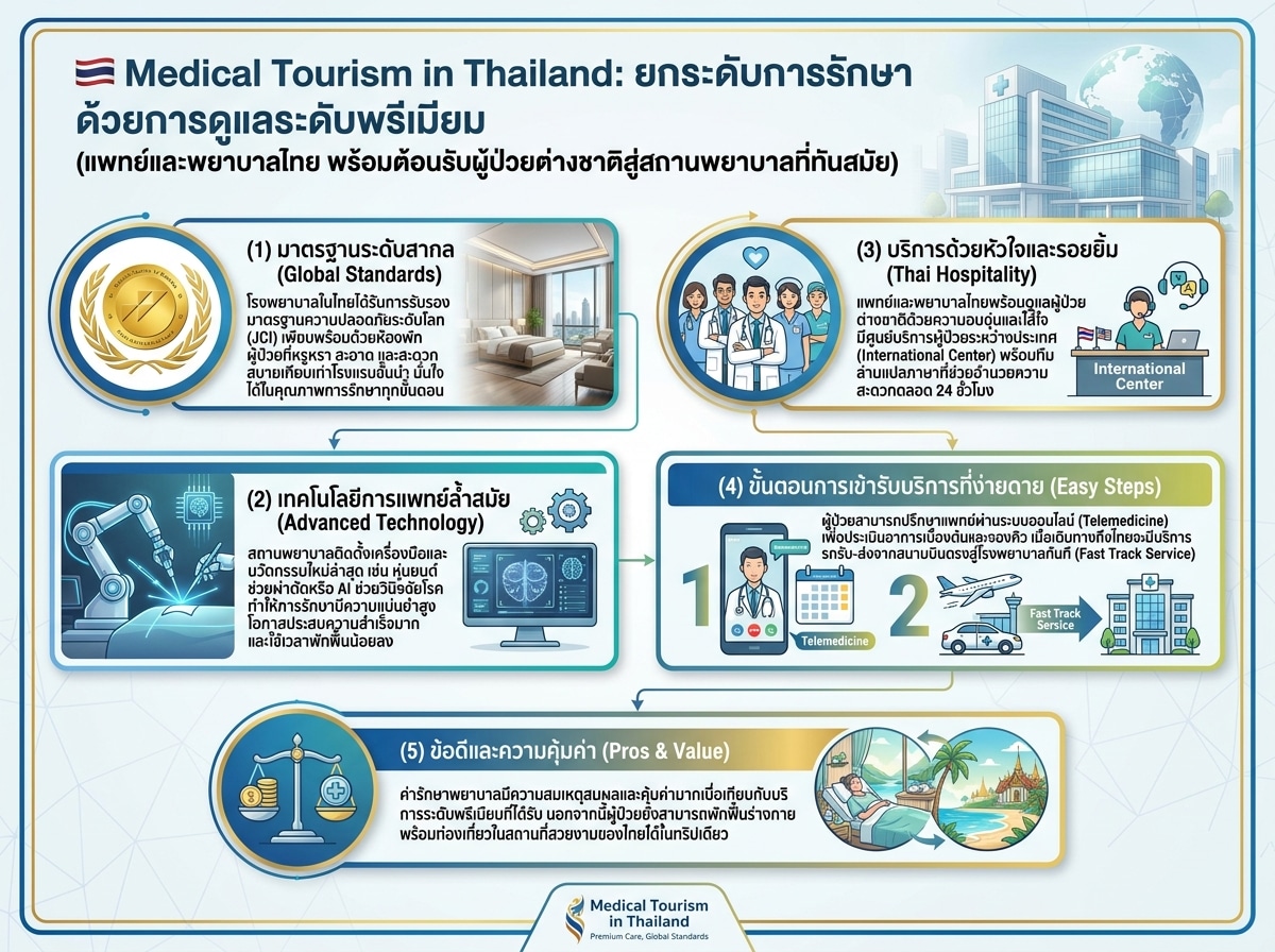 แพทย์และพยาบาลไทยให้การต้อนรับผู้ป่วยต่างชาติในสถานพยาบาลที่ทันสมัย