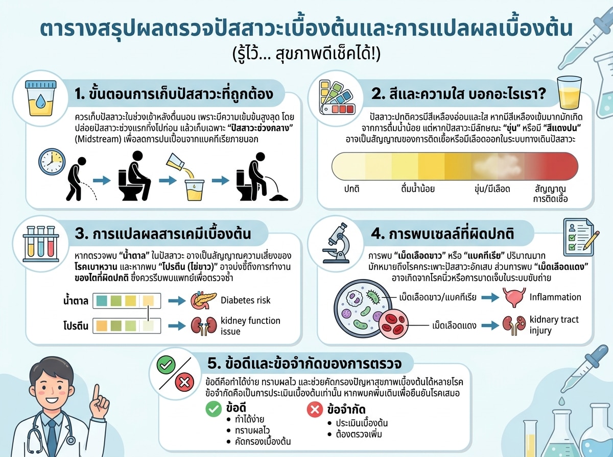 ตารางสรุปผลตรวจปัสสาวะเบื้องต้นและการแปลผลเบื้องต้น