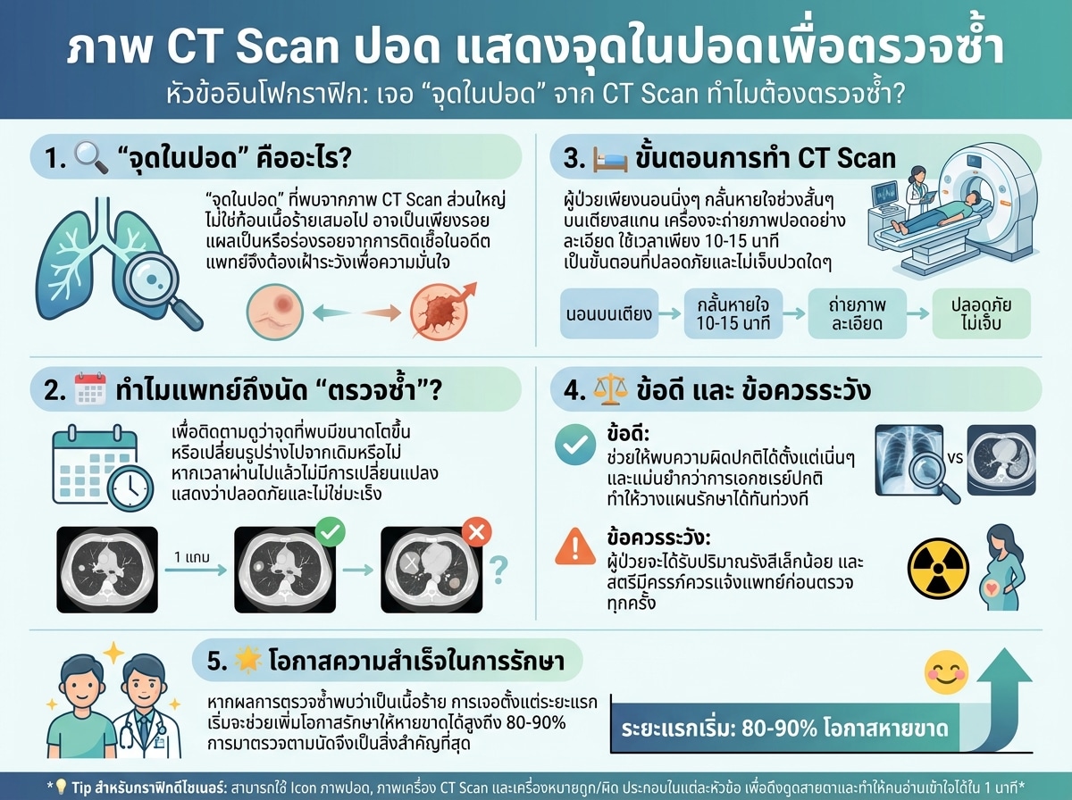 ภาพ CT Scan ปอด แสดงจุดในปอดเพื่อตรวจซ้ำ