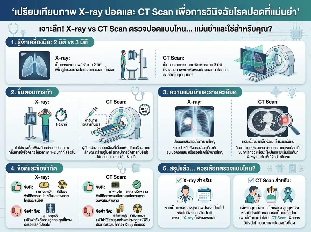 เปรียบเทียบภาพ X-ray ปอดและ CT Scan เพื่อการวินิจฉัยโรคปอดที่แม่นยำ