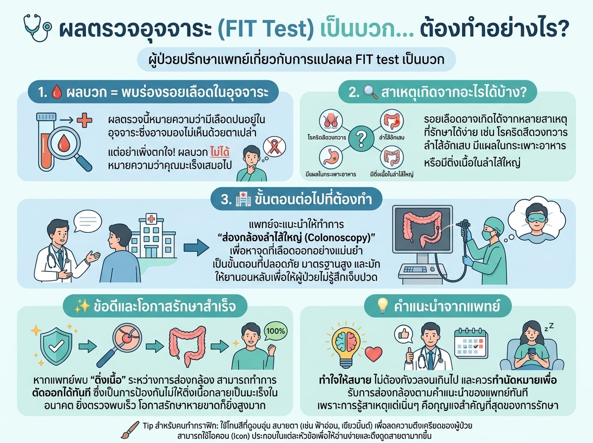 ผู้ป่วยปรึกษาแพทย์เกี่ยวกับการแปลผล FIT test เป็นบวก