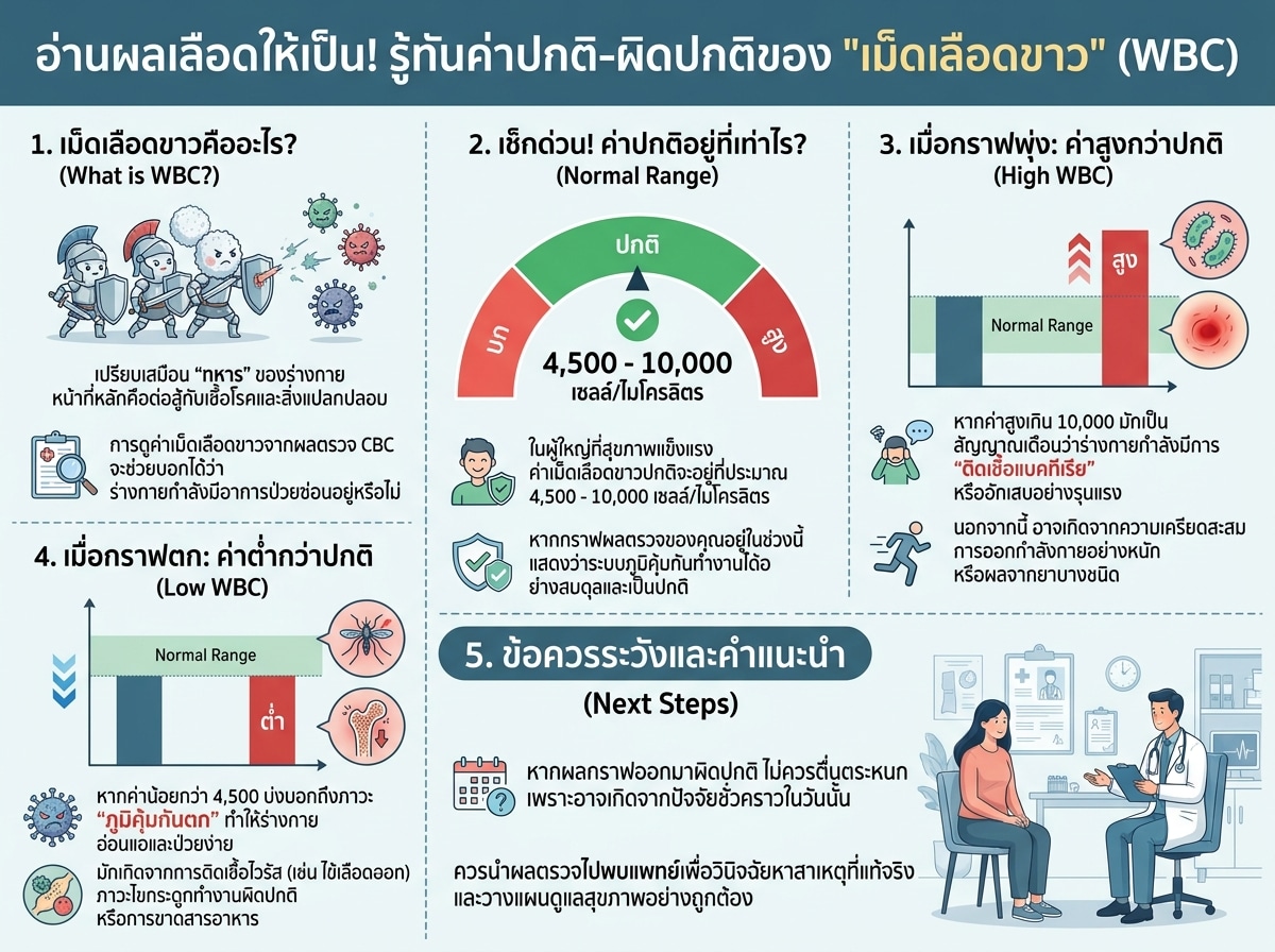 กราฟแสดงค่าปกติและค่าผิดปกติของเม็ดเลือดขาวในผล CBC