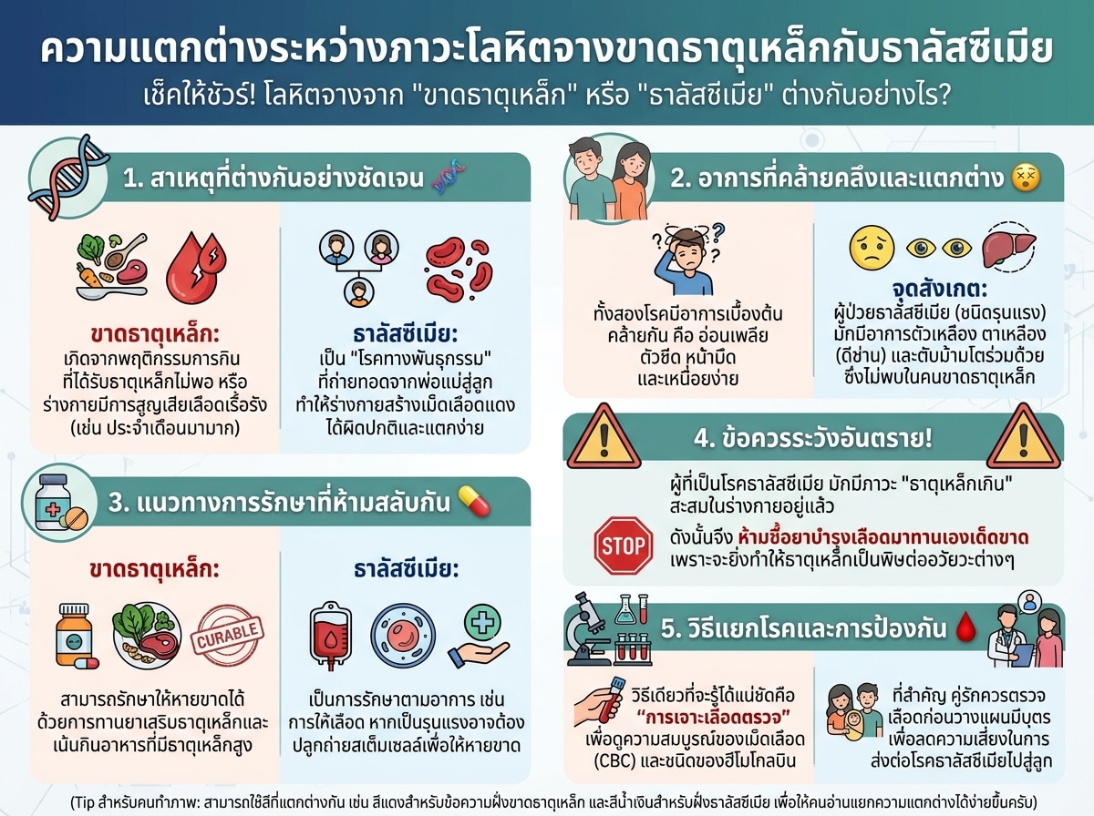 ความแตกต่างระหว่างภาวะโลหิตจางขาดธาตุเหล็กกับธาลัสซีเมีย