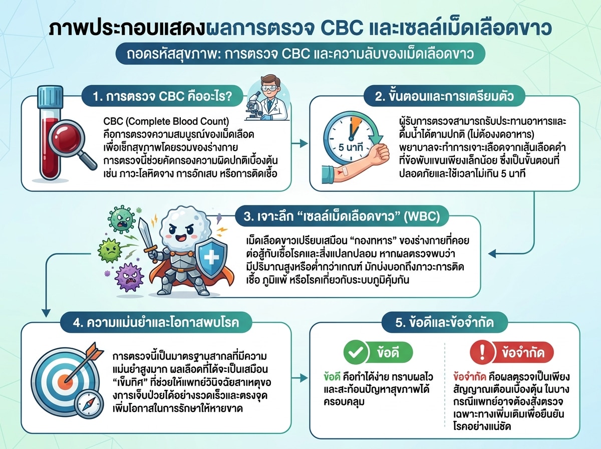 ภาพประกอบแสดงผลการตรวจ CBC และเซลล์เม็ดเลือดขาว