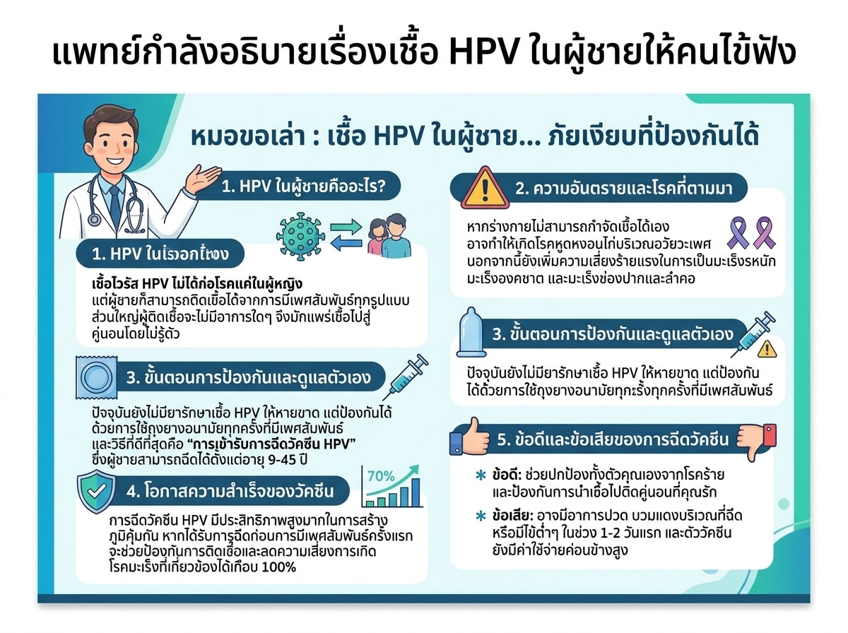 แพทย์กำลังอธิบายเรื่องเชื้อ HPV ในผู้ชายให้คนไข้ฟัง