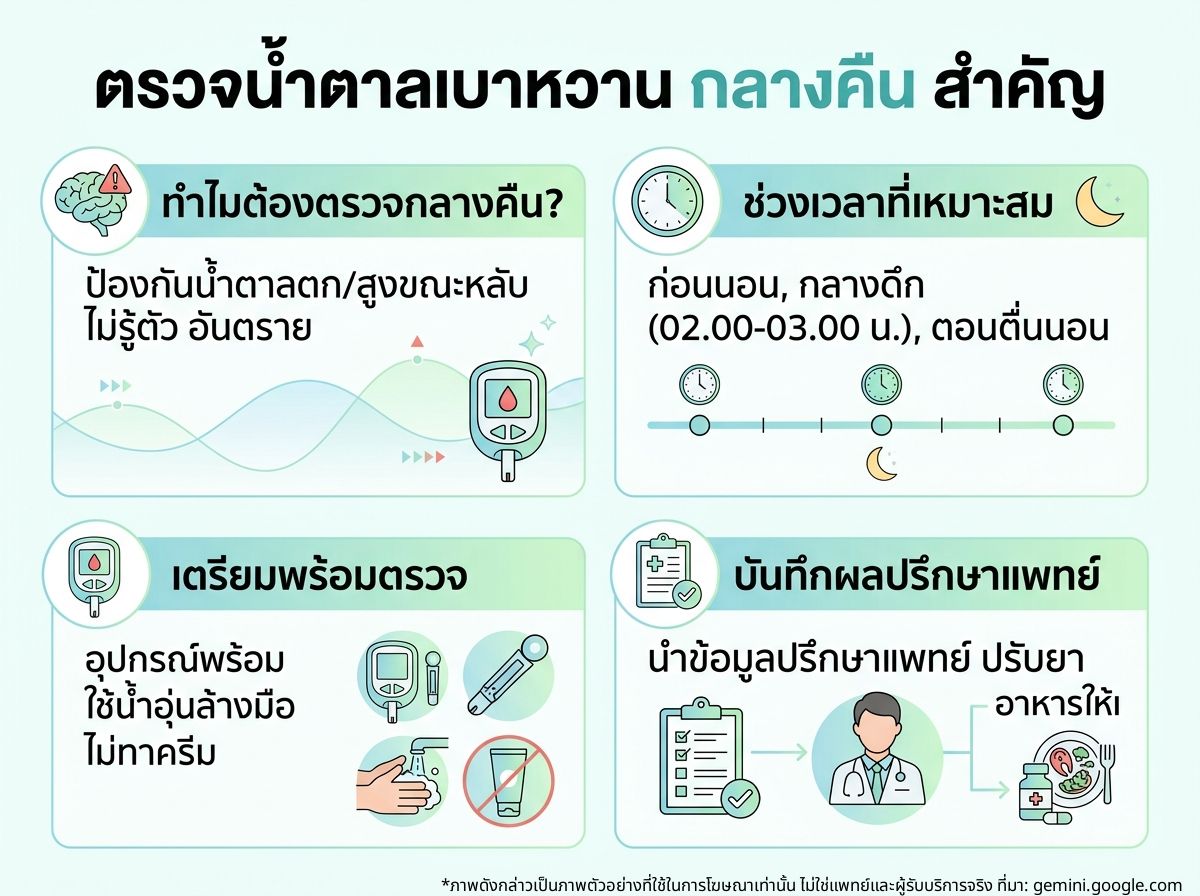 ผู้ป่วยเบาหวานกำลังตรวจระดับน้ำตาลในเลือดตอนกลางคืน