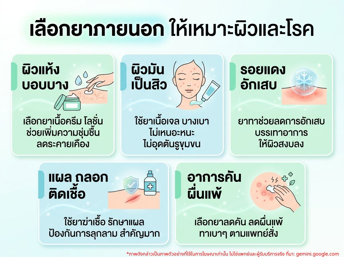 การเลือกยาใช้ภายนอกให้เหมาะสมกับสภาพผิวและรอยโรค