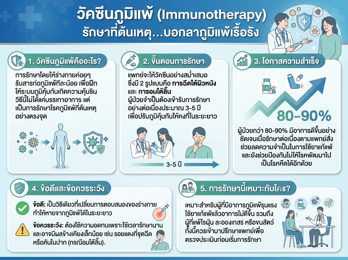 แพทย์กำลังอธิบายเกี่ยวกับวัคซีนภูมิแพ้ Immunotherapy ให้ผู้ป่วยฟัง