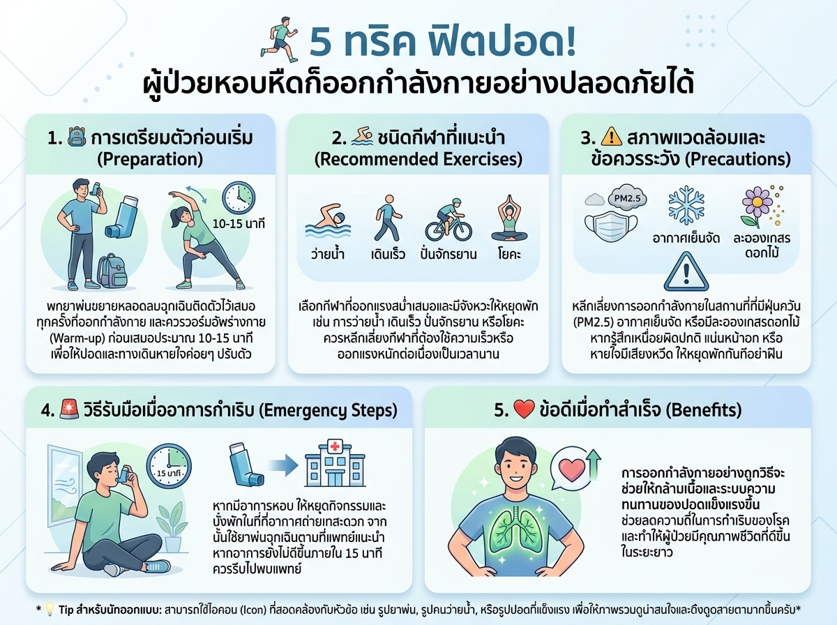 ผู้ป่วยหอบหืดกำลังออกกำลังกายอย่างปลอดภัย
