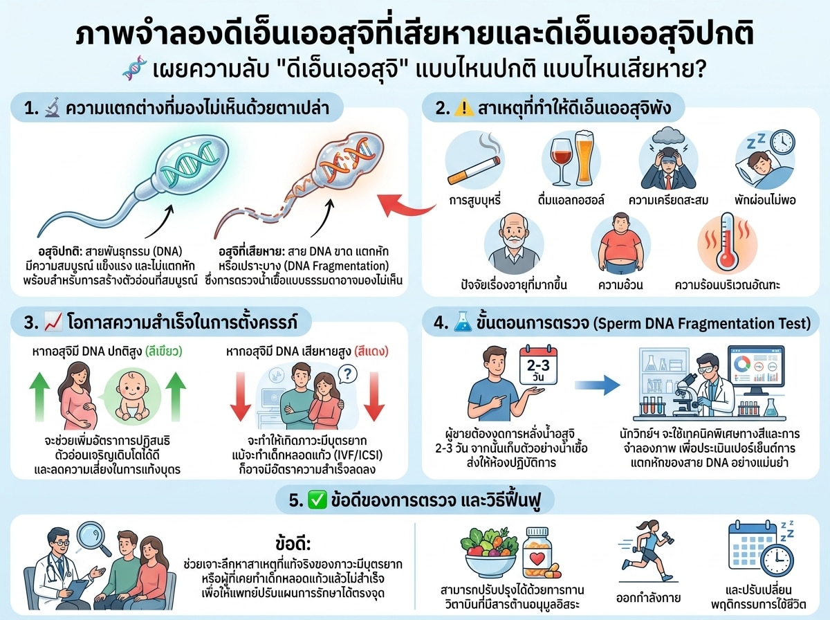 ภาพจำลองดีเอ็นเออสุจิที่เสียหายและดีเอ็นเออสุจิปกติ