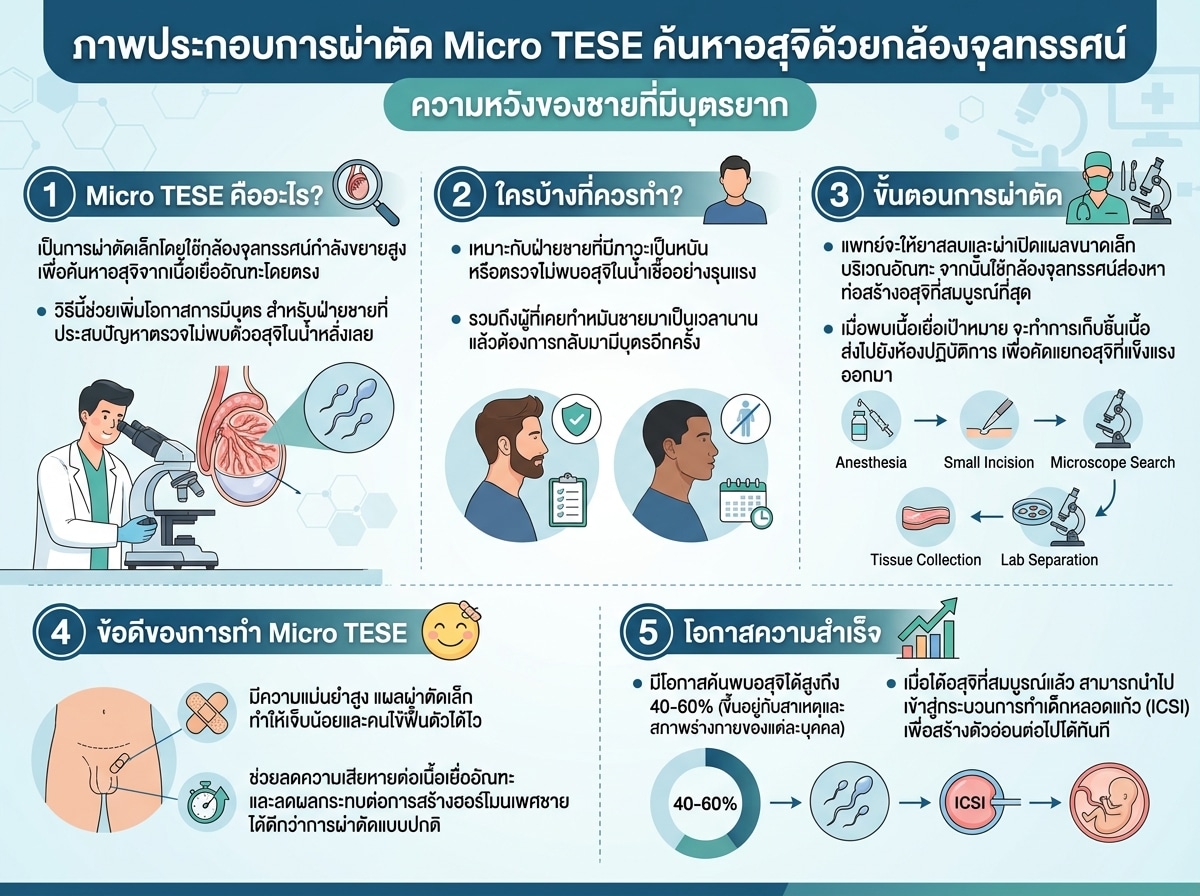 ภาพประกอบการผ่าตัด Micro TESE ค้นหาอสุจิด้วยกล้องจุลทรรศน์