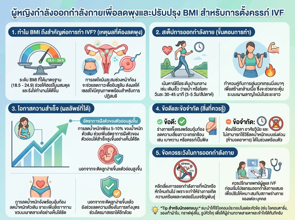 ผู้หญิงกำลังออกกำลังกายเพื่อลดพุงและปรับปรุง BMI สำหรับการตั้งครรภ์ IVF
