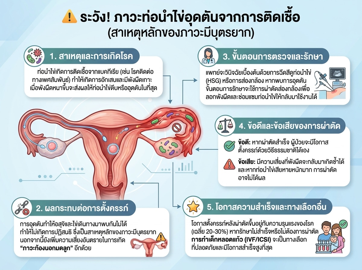 ภาพแสดงท่อนำไข่ที่ได้รับผลกระทบจากการติดเชื้อและเกิดการอุดตัน