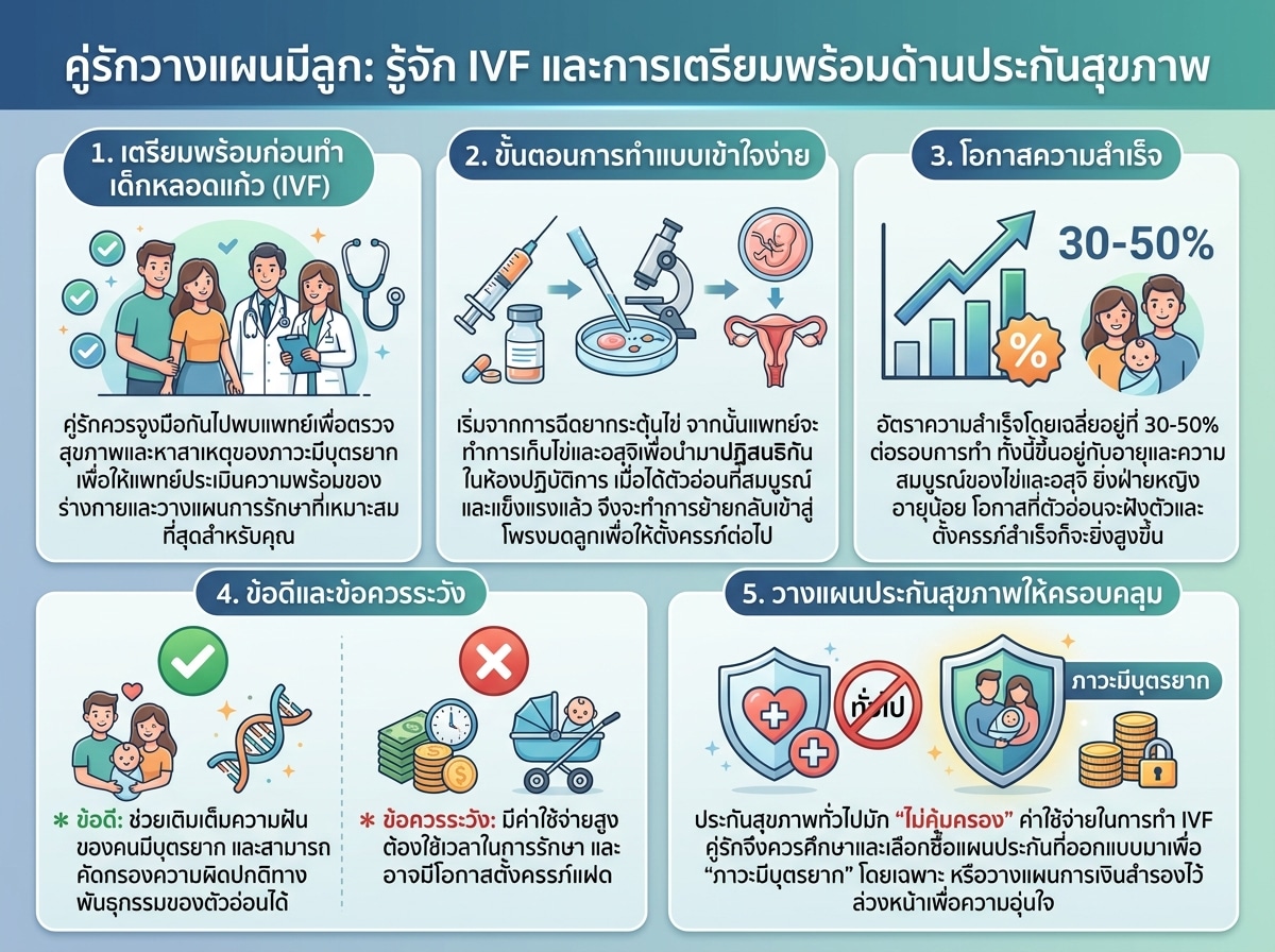 คู่รักปรึกษาแพทย์เกี่ยวกับการทำเด็กหลอดแก้วและการทำประกันสุขภาพ